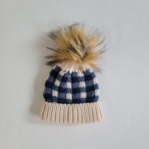 6-18M Mud Pie Checkered Blue Pom Hat